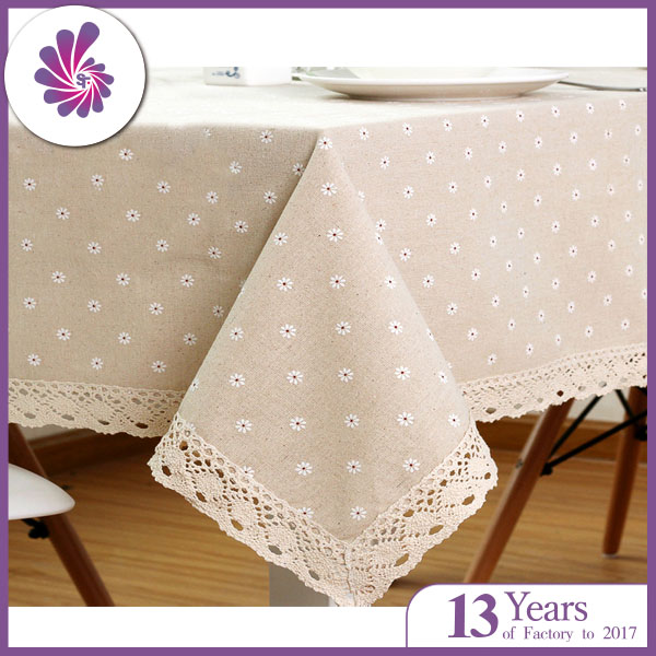 Polyester Linen Table Cloth with Printing Flowers
