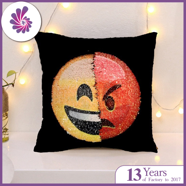 Emoji Throw Pillow Case with Dual Design Magic Reversible Sequin