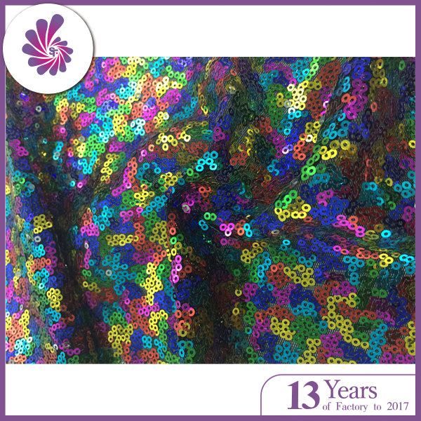 Rainbow Multi Colored Solid Sequin Fabric