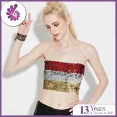 Womens Sexy Stretchy Sequins Chest Wrap Strapless Party Crop Top Vest