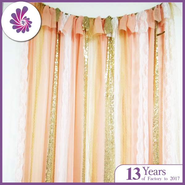 Sequin Lace Chiffon Ribbon Wedding Backdrop